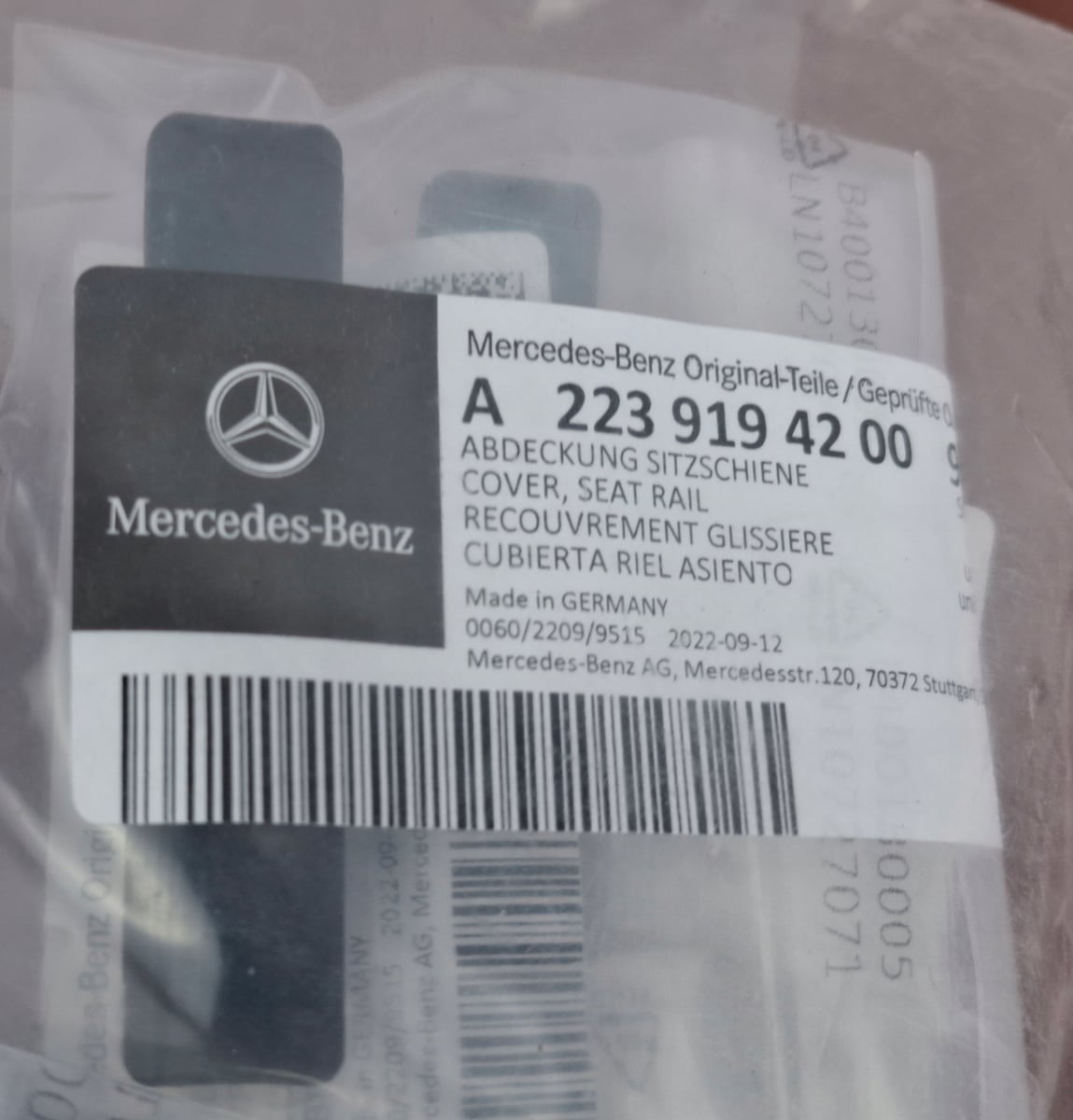 Mercedes-Benz W223 Osłona szyny siedzenia (Zestaw 4 szt.) A2239194200