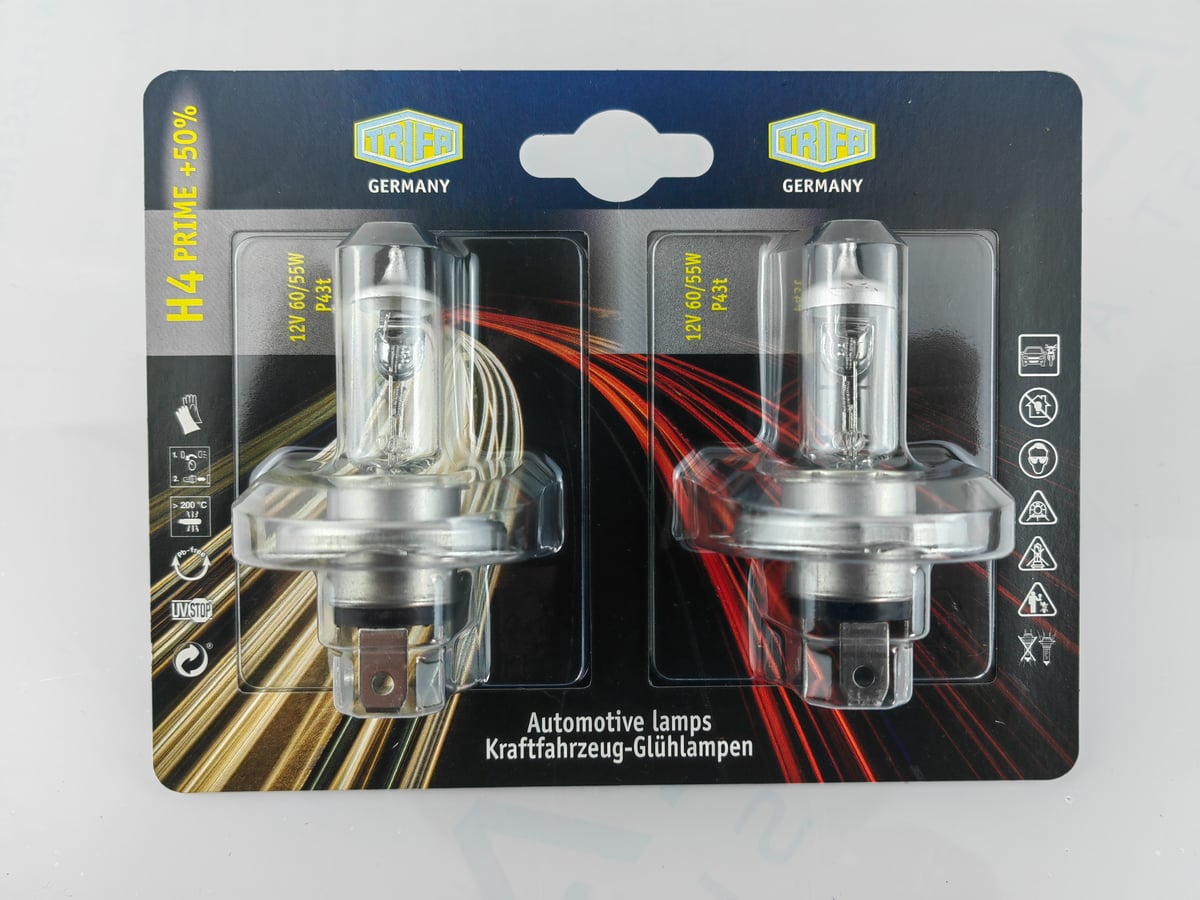 TRIFA Żarówki samochodowe H4 Prime +50% 12V 60/55W P43t 51660-501 2szt.